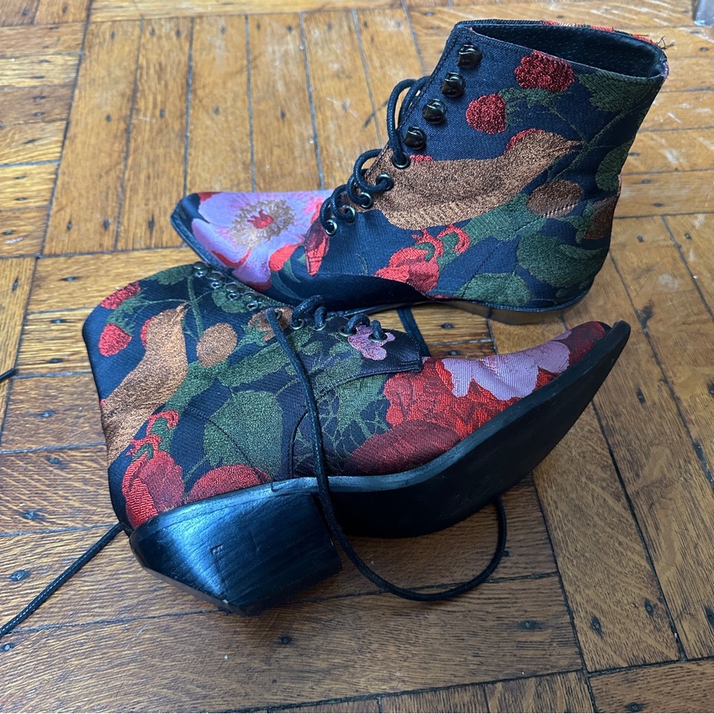 Jeffrey Campbell Multicolor Floral Lace Up Boots
